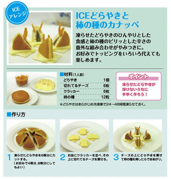 ICEどらやきと柿の種のカナッペ