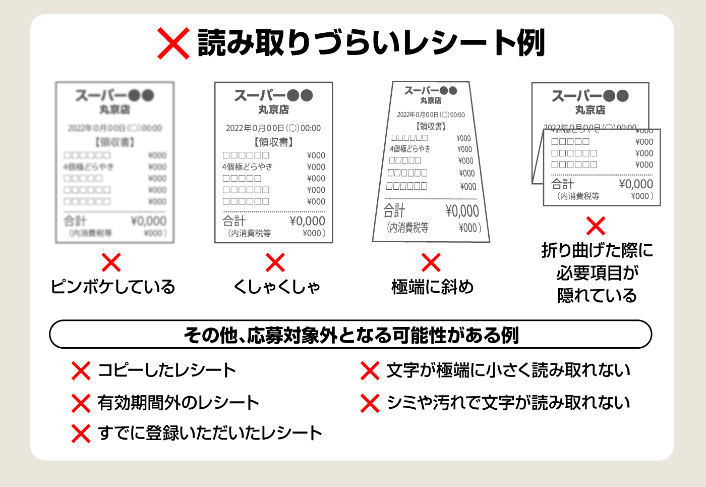 読み取りづらいレシート例